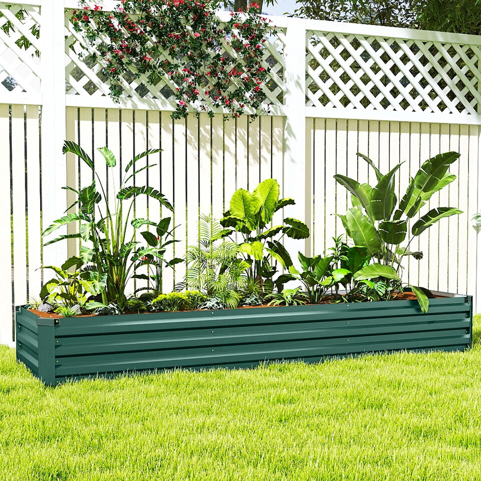 image 1 of Outsunny Galvanised Raised Bed for Garden, Outdoor Elevated Planter Box Green | Green | Green