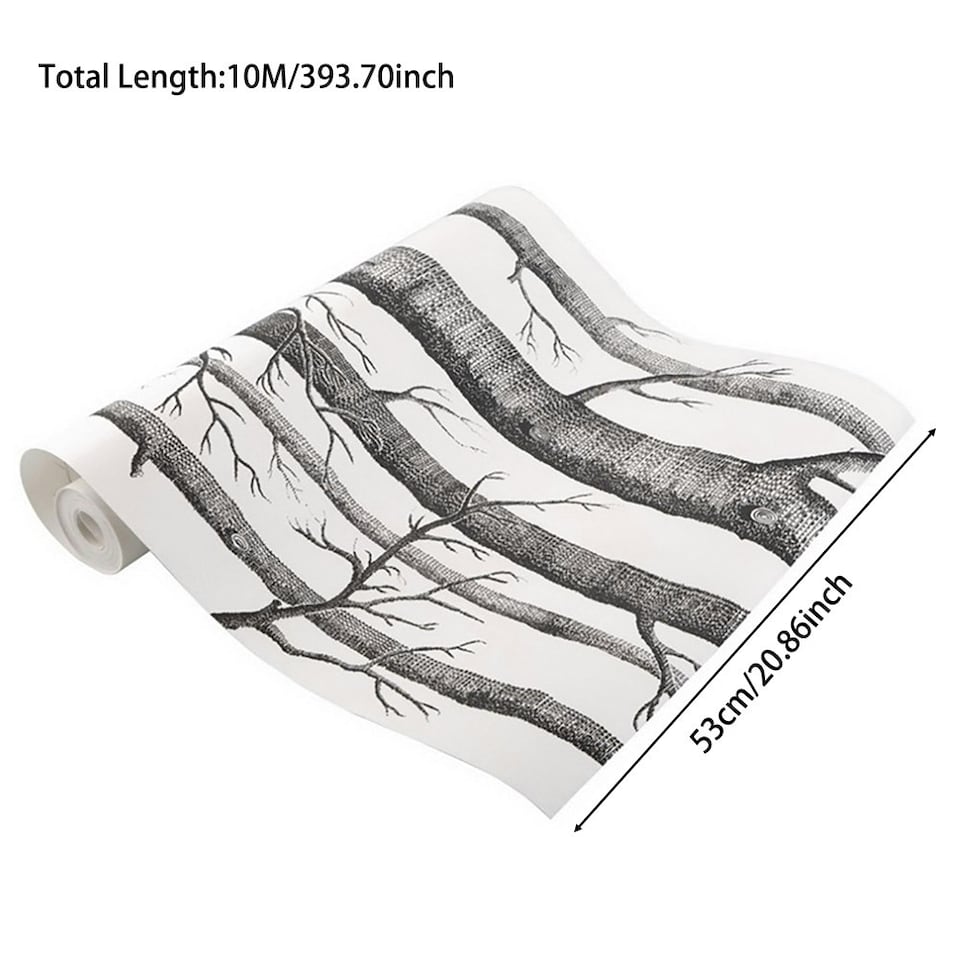image 1 of Living and Home Removable Fabric Birch Tree Wallpaper Roll - 1000*53cm | Multi