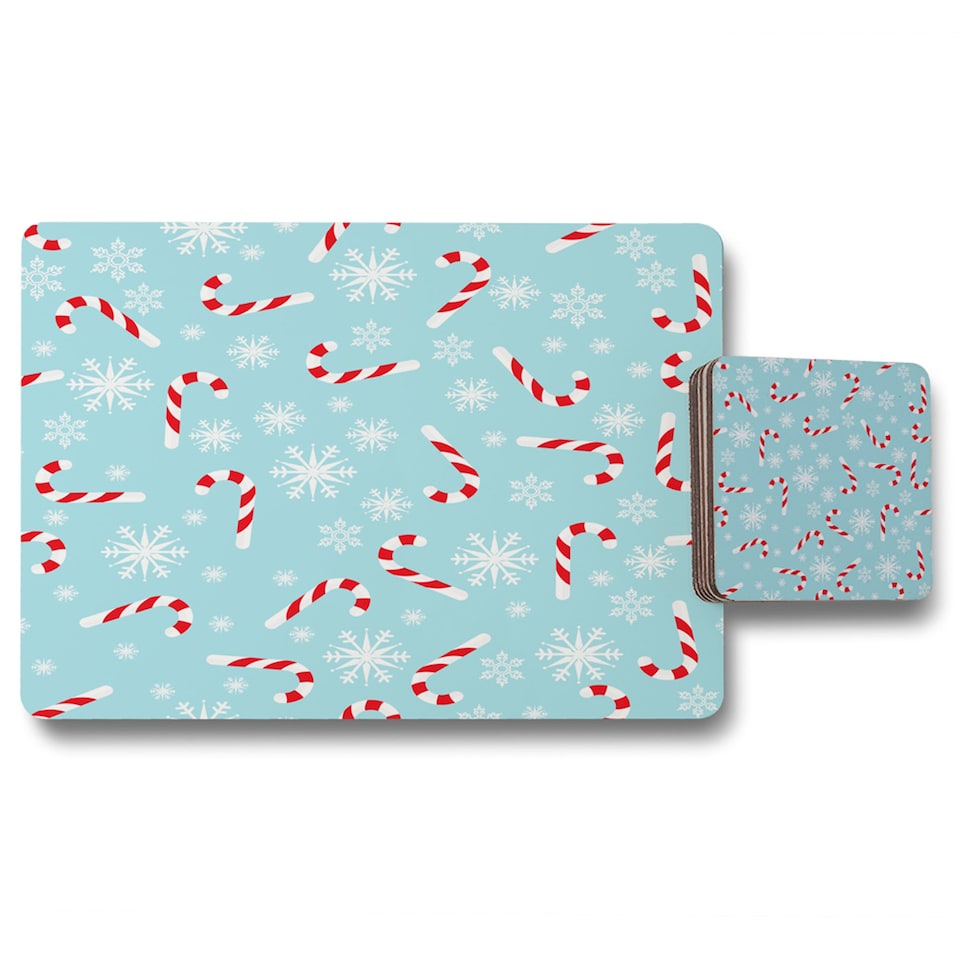 candy canes and snowflakes placemat coaster set | Multi