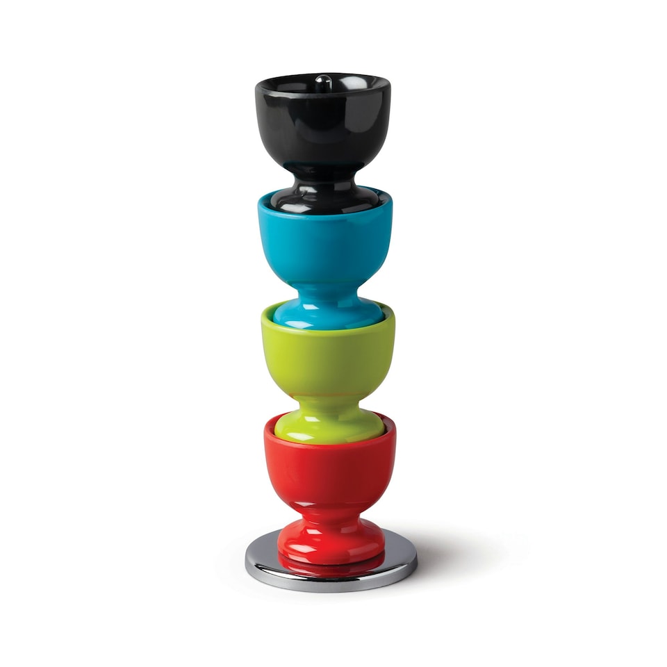 Zeal Stack & Store Egg Cups Set with Chrome Stand, Set of 4, Bright Mix
