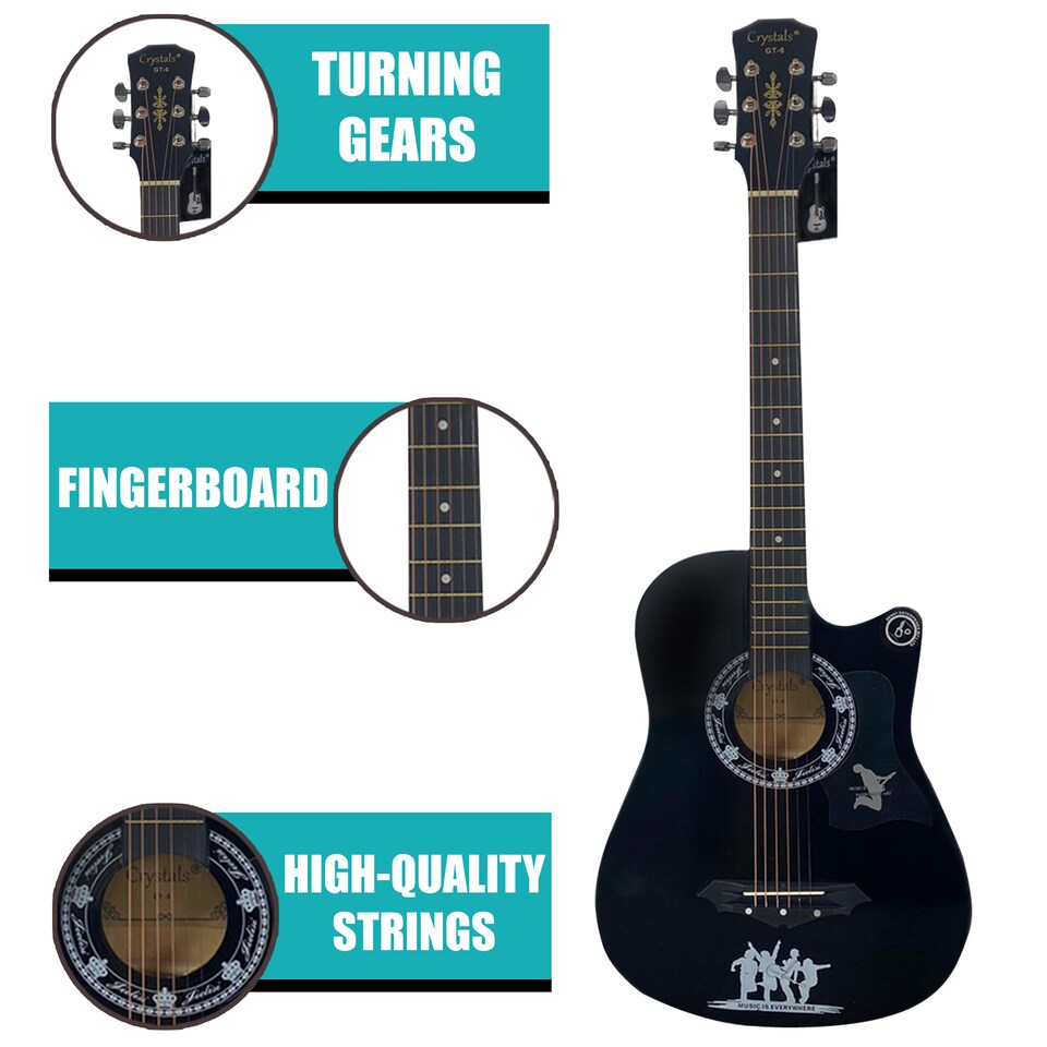 image 1 of CLASSIC 6 STRING 4/4 SIZE 38" ACOUSTIC GUITAR PACK BOYS GIRLS MUSIC GUITAR, BLACK