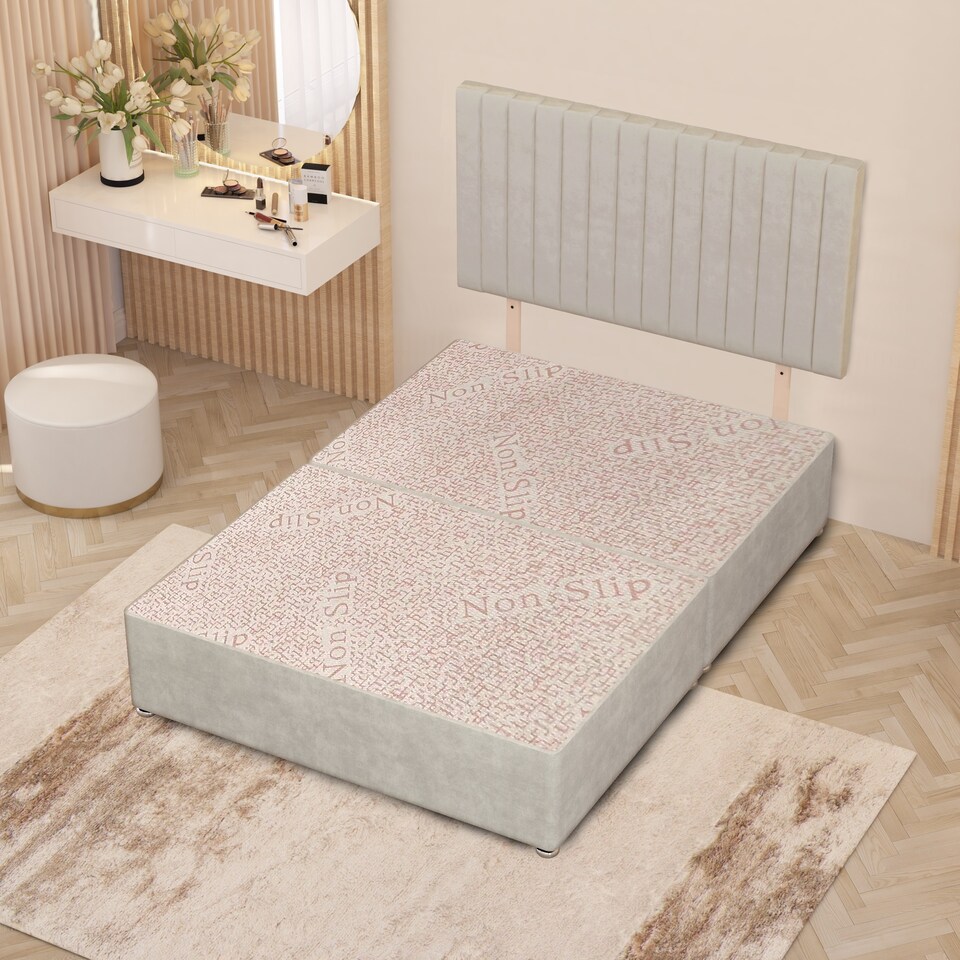 image 1 of Texas Divan Bed Base with 30 Inch Headboard Plush Velvet | Silver | Silver