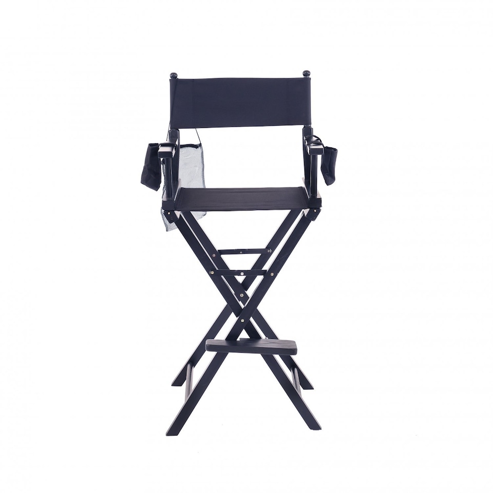 image 1 of Professional Black Wooden Folding Director Makeup Chair with 2 Storage Pouches | Black