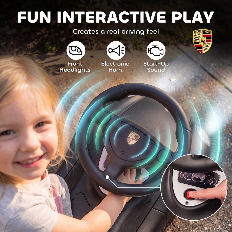 image 1 of AIYAPLAY Ride on Car with Horn, Lights, Sound, Porsche Licensed, Matte Black