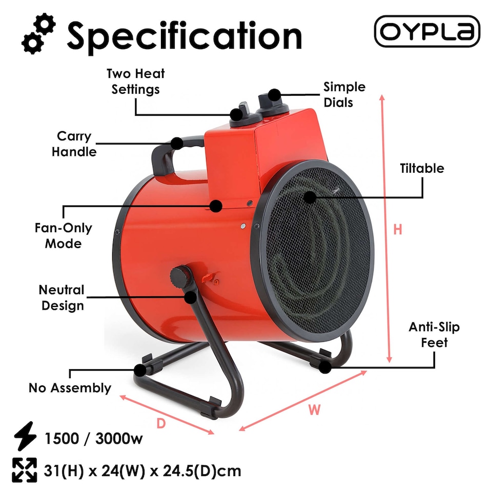 image 1 of 3kW Tilting Electric Industrial Workshop Garage Space Fan Heater
