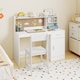 image 9 of COSTWAY Kids Study Desk and Chair Set Wooden Children Writing Table-White