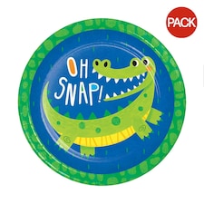 Creative Party Alligator Birthday Dinner Plate (Pack of 8) - Bright Green/Blue/Yellow - One Size