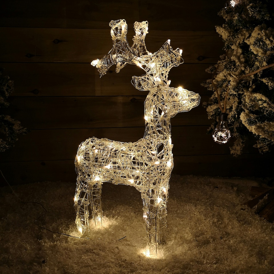 image 1 of 61cm Soft Acrylic Flashing LED Reindeer Christmas Decoration with Timer in Warm White