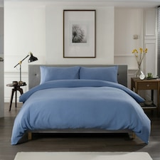 St Quentin 100% Cotton Double Gauze Duvet Cover Set - Soft & Breathable Bedding - 180 Thread Count Blue | Denim | Single