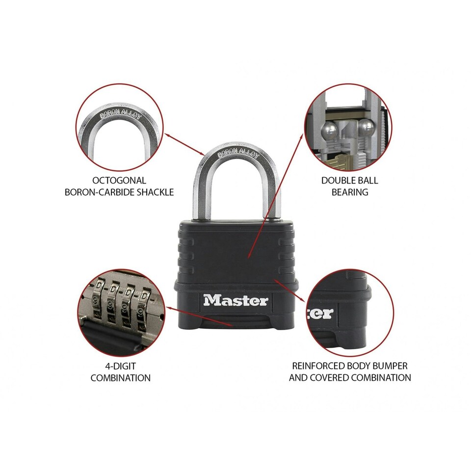 image 1 of Master Lock Excell 4-digit Black Finish Combination 50mm Padlock - Multi Colour - One Size