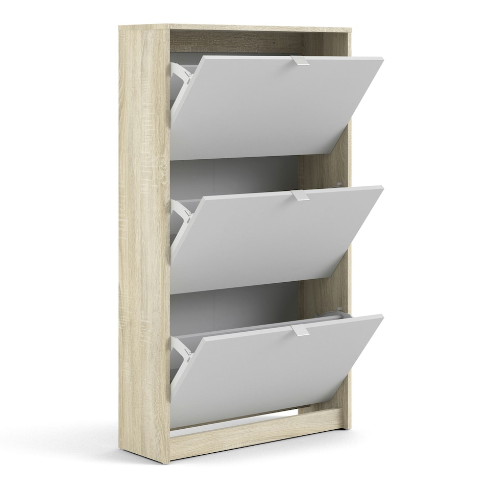 image 1 of Shoes Shoe Cabinet 3 Flip Down Doors and 2 layers Oak structure White