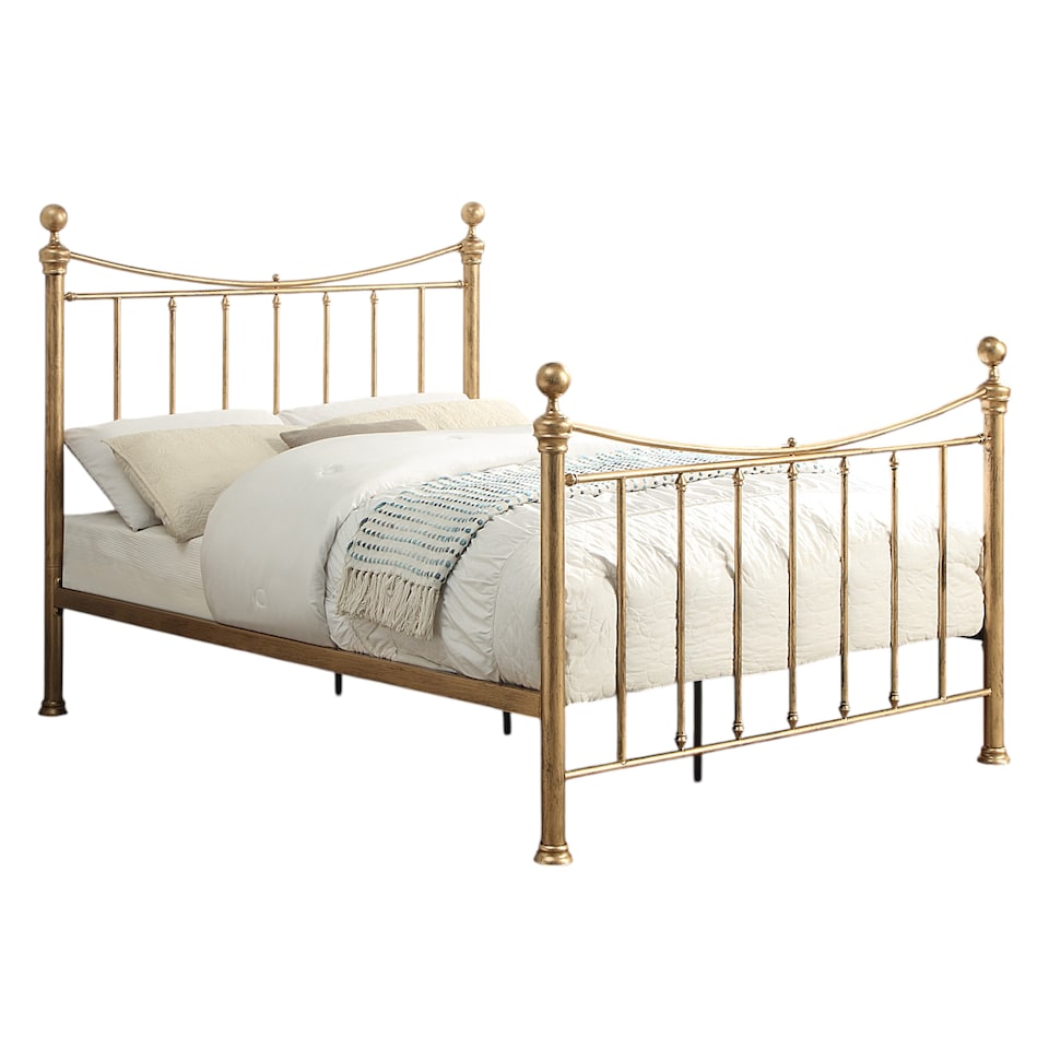 image 1 of Hampstead Traditional Style Distressed Antique Brass Effect Metal Bed Frame | Bronze | Antique Brass | King