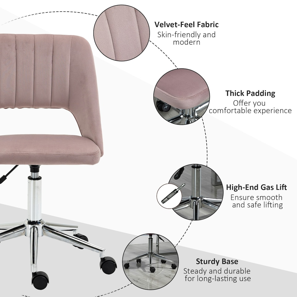 image 1 of Vinsetto Mid-Back Swivel Home Office Chair Scallop Computer Chair Pink