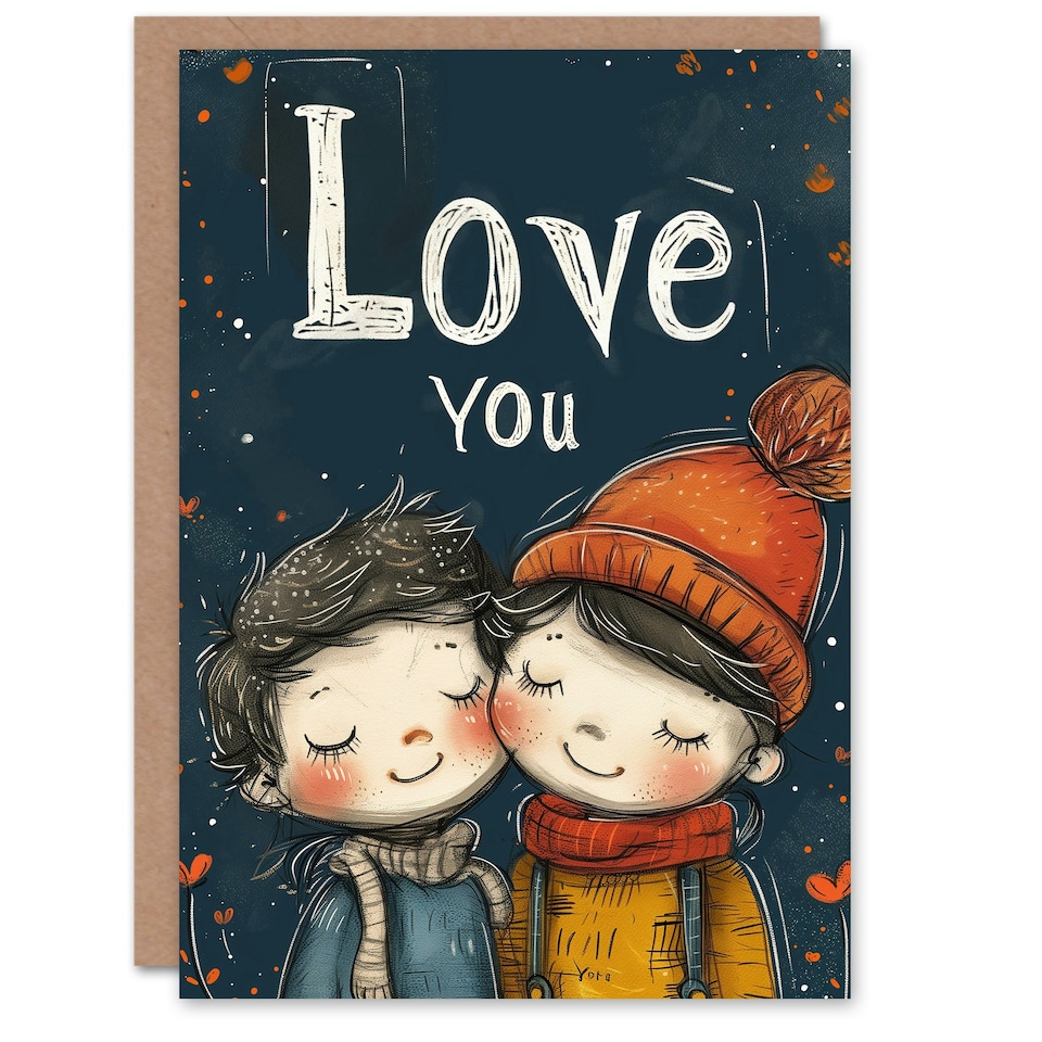 image 1 of Love You Cute Kids Illustration Anniversary Valentines Her Wife Card