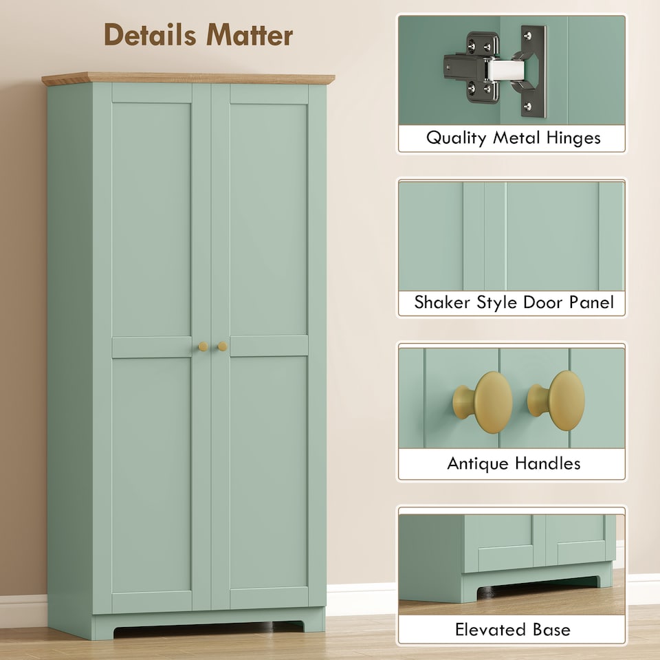 image 1 of HOMCOM 172cm Wooden Storage Cabinet Cupboard With 4 Shelves | Green | Light Green | 80 x 48 x 172 cm