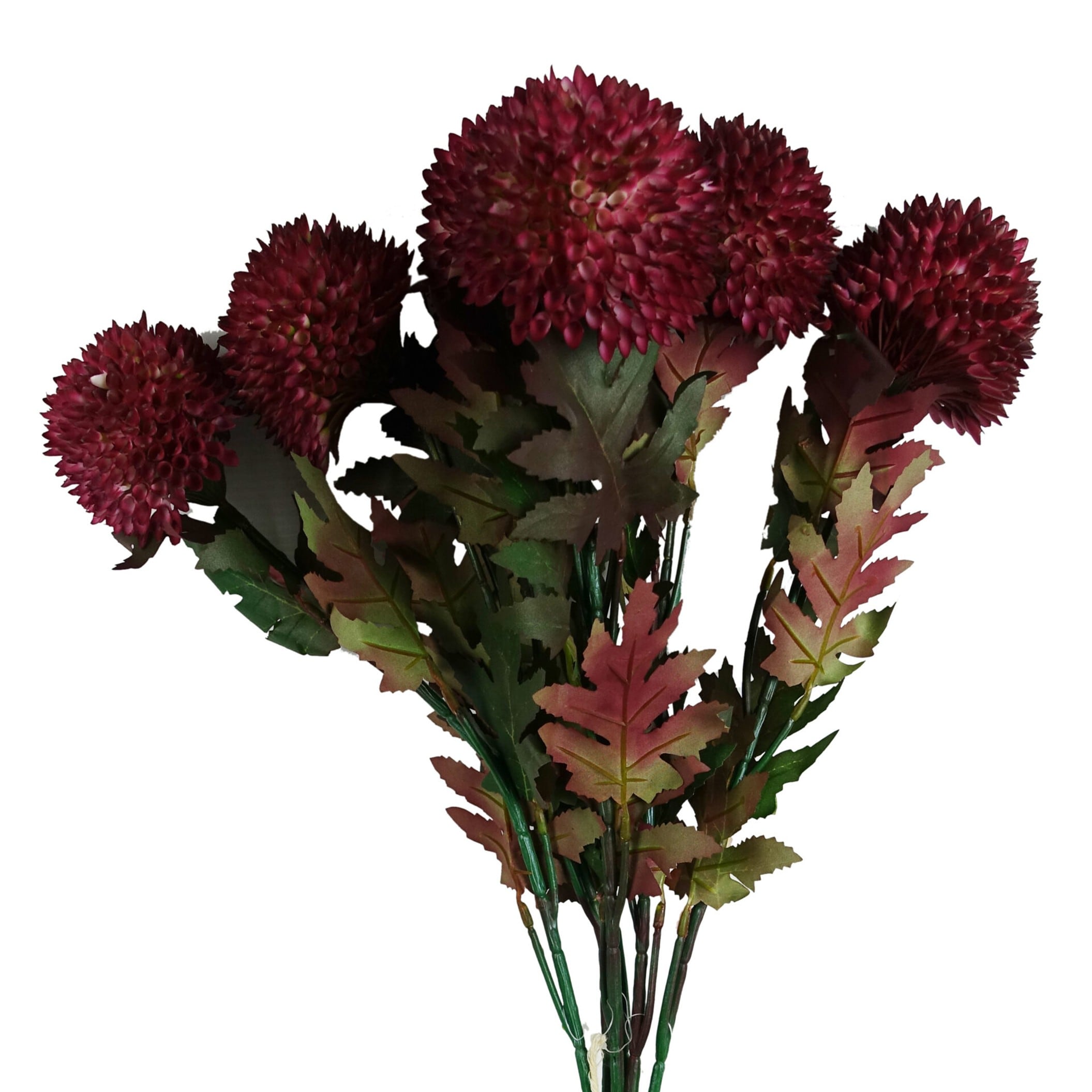 Pegdev Pack of 6 70cm Artificial Pink Ball Dahlia Stems with Leaves