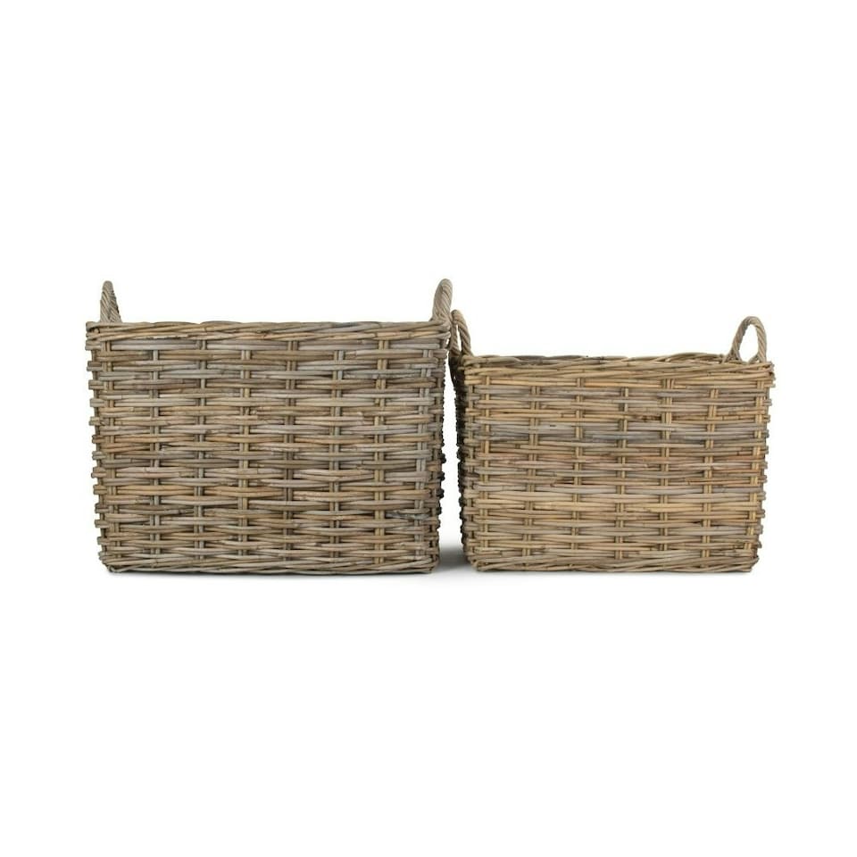 image 1 of Set of 2 Rectangular Grey Rattan Hallway Log Basket