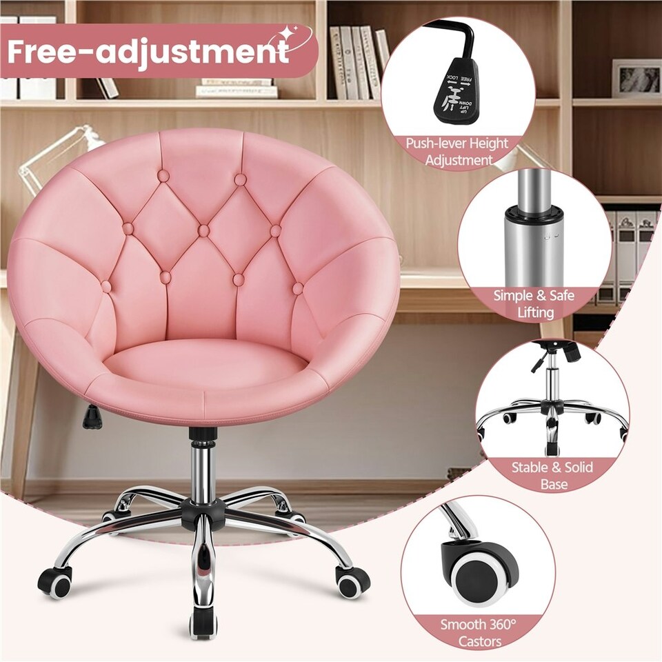 image 1 of Yaheetech Tufted Leisure Office Chair Adjustable Height Pink