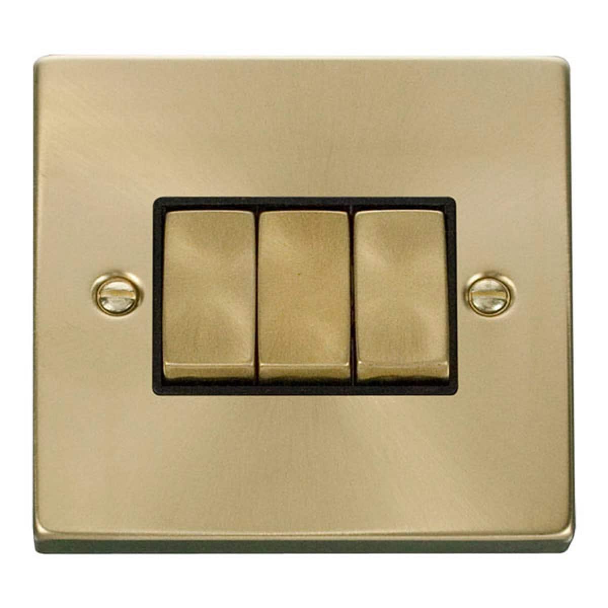 SE HOME Satin Brushed Brass 10A 3 Gang 2 Way Ingot Light Switch Gold Satin Brass