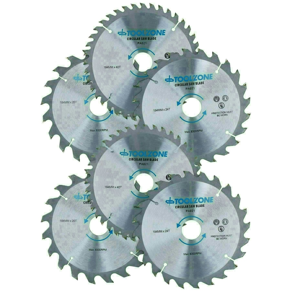 image 1 of 184mm TCT Circular Saw Blades Coarse - Fine 20 24 40 Teeth + Adaptor Rings 6pc