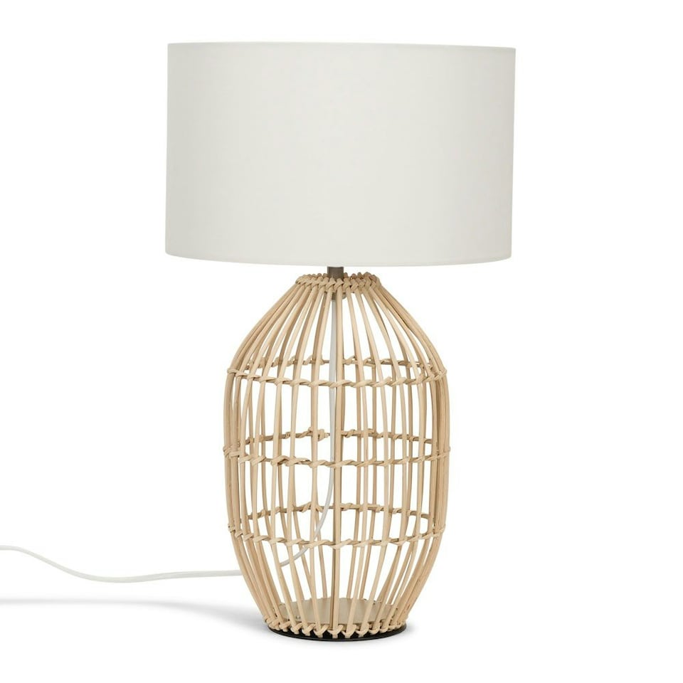 image 1 of ValueLights Hollins Painted Natural Table Lamp with Small White Drum Shade and LED Bulb
