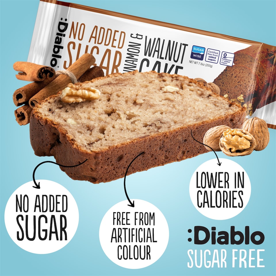 image 1 of Diablo No Added Sugar Cinnamon and Walnut Cake 200g