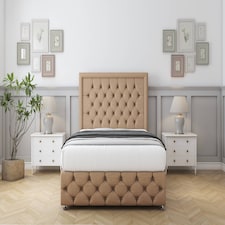 Sloomy Vienna Latte Dumfries Divan Bed With Mattress 2 Drawers Footend With 26" Strutted Headboard & 12" Matching Footboard 4' Small Double | Brown | Latte | Small Double | 1