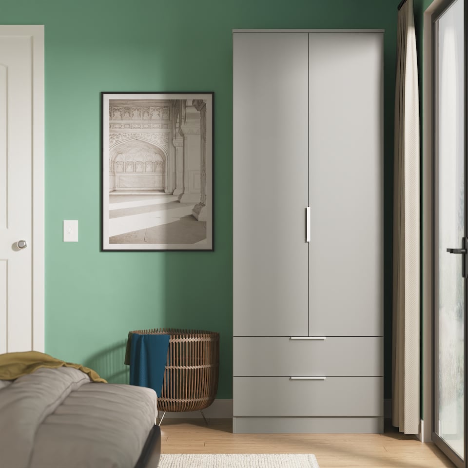 image 1 of Dover Tall 2 Drawer Double Wardrobe in Uniform Grey & Dusk Grey (Ready Assembled) | Grey | Uniform Grey & Dusk Grey