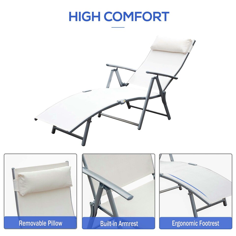 image 1 of Outsunny Sun Lounger Recliner Foldable 7 Levels Texteline Cream White