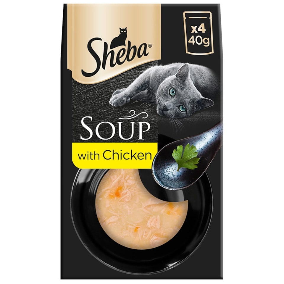 image 1 of Sheba Classics Soup Adult Wet Cat Food Pouch with Chicken Fillets 4 x 40g (Pack of 10)