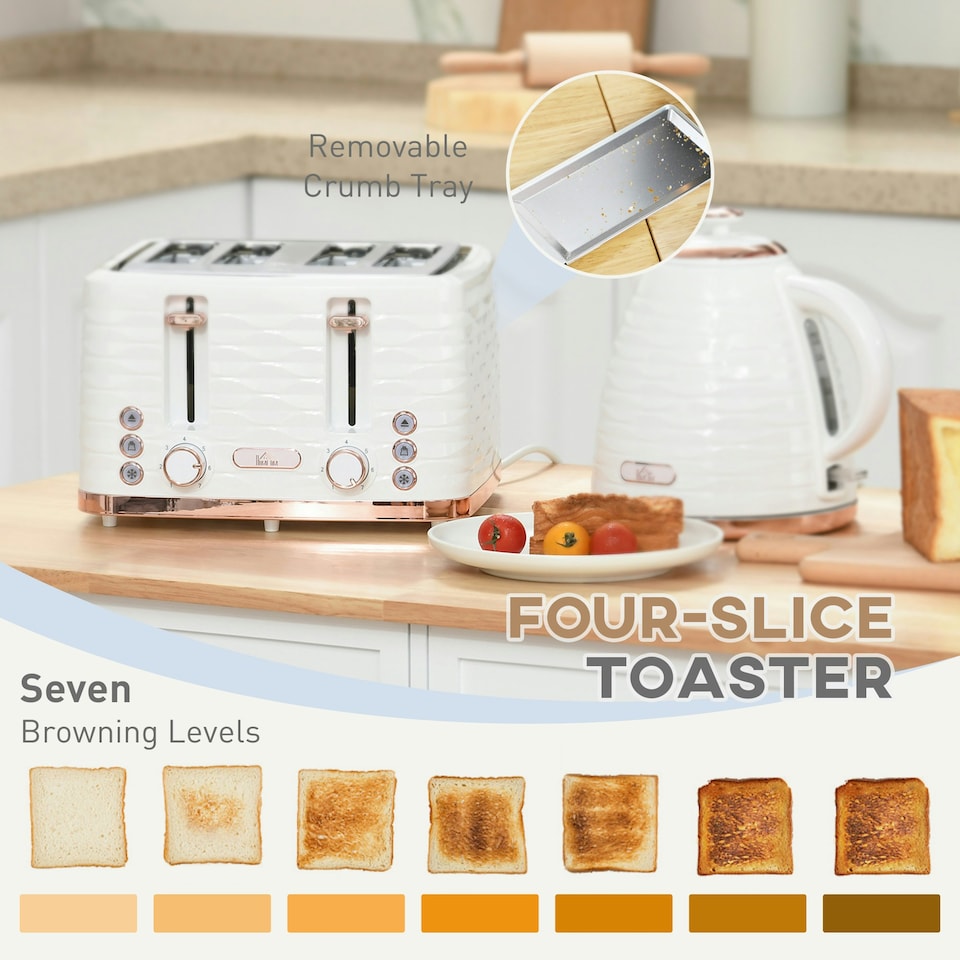 image 1 of HOMCOM Kettle and Toaster Set 1.7L Rapid Boil Kettle & 4 Slice Toaster White