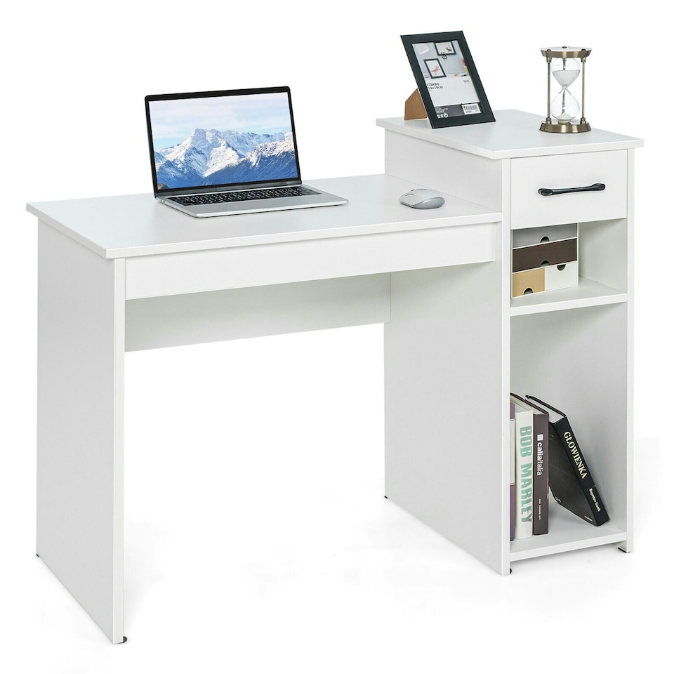 image 1 of COSTWAY Computer Desk with Drawer Compact Study Desk White White