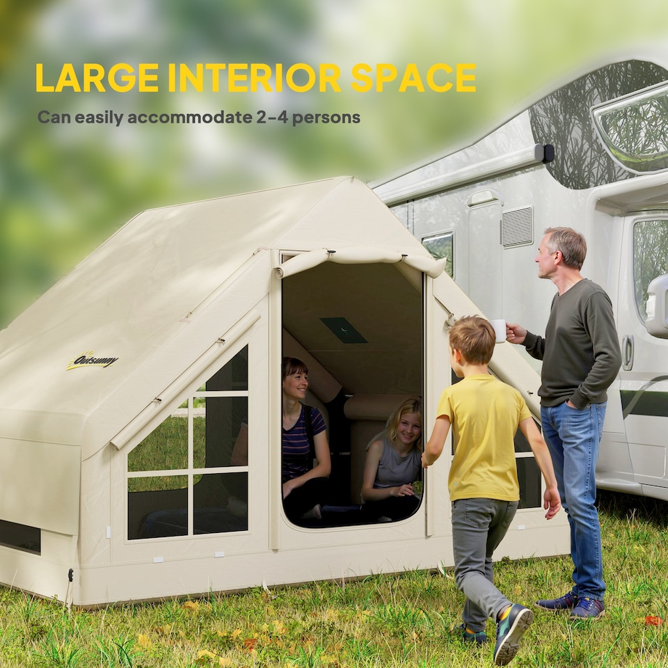 image 1 of Outsunny Inflatable Camping Tent with Pump and Stove Jack Hole, Easy Setup 24 Person