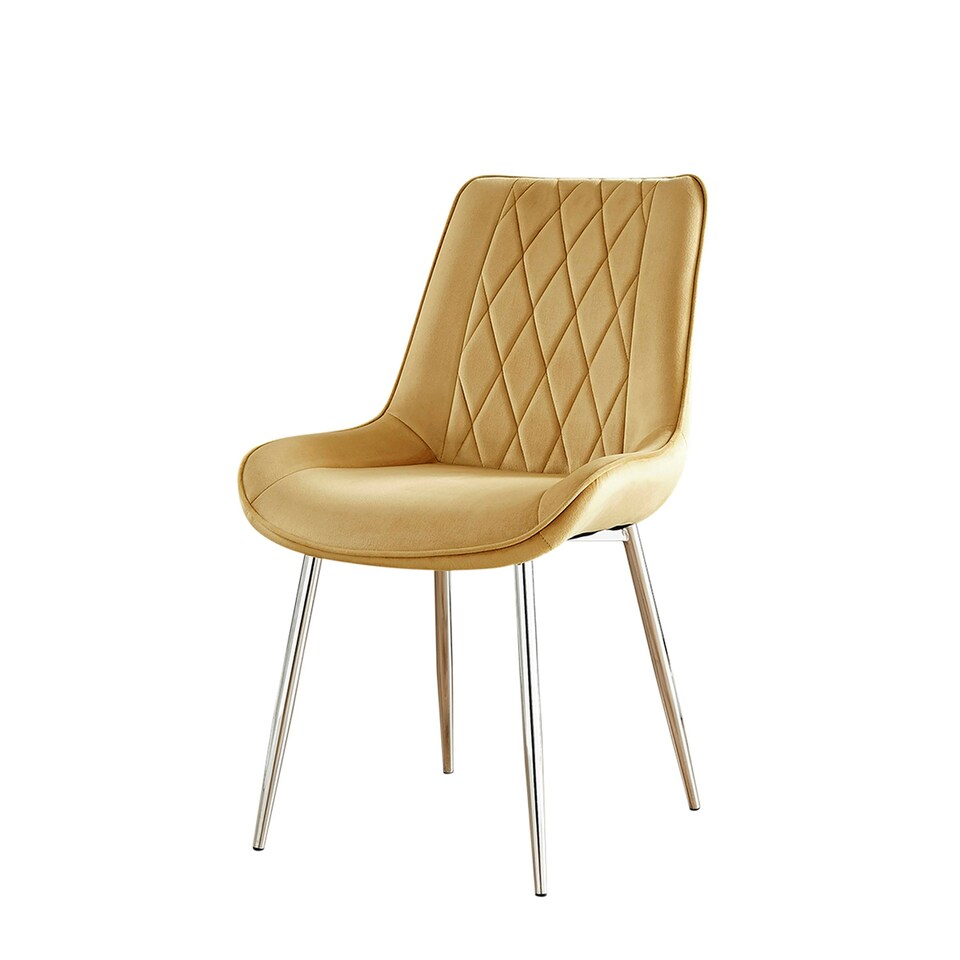 image 1 of Furniturebox 2x Pesaro Mustard Velvet Silver Leg Luxury Dining Chairs