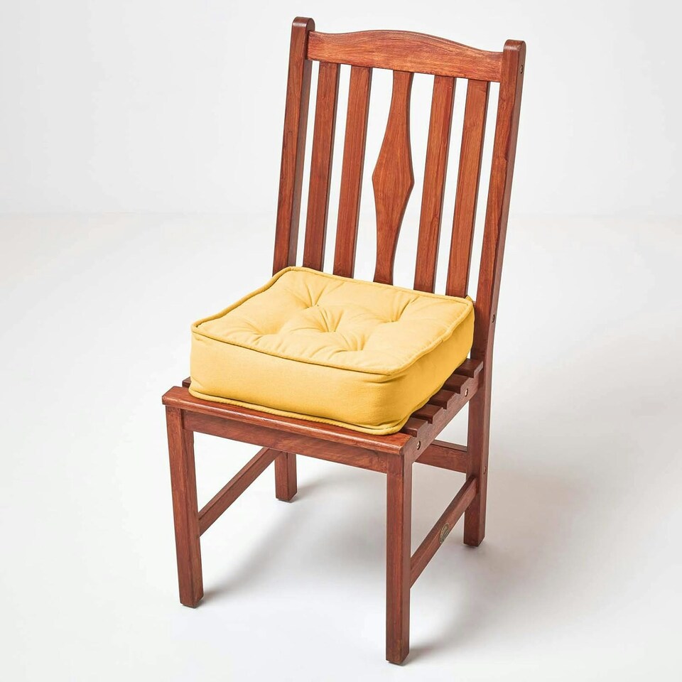 image 1 of Homescapes Mustard Cotton Dining Booster Cushion Yellow