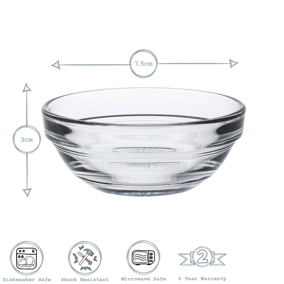 image 1 of Duralex Lys Stacking Glass Cooking / Ingredients / Food Bowl - 7.5cm | Clear | Clear