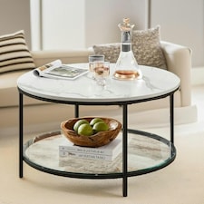 2 Tier Round Faux Marble Coffee Table White