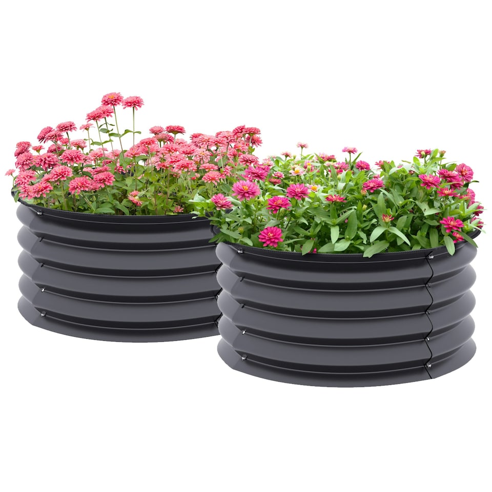 image 1 of Outsunny Set of 2 Raised Garden Bed Metal Planter Box with Safety Edging, Grey