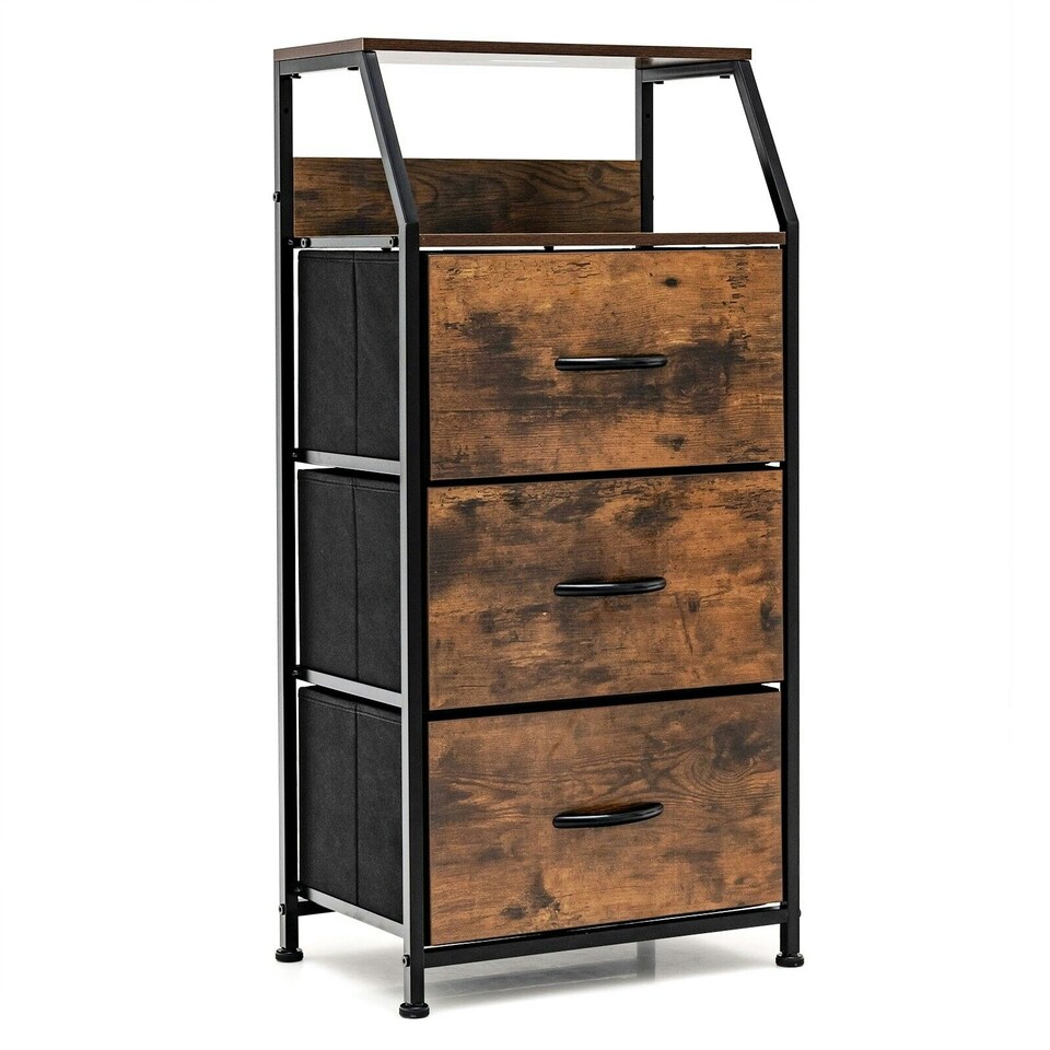 image 1 of COSTWAY 3-Drawer Storage Dresser Organizer W/ Fabric Drawers Brown