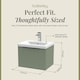 image 5 of Balterley Fluted Front Wall Hung Single Drawer Bathroom Vanity Unit with 1 Tap Hole Ceramic Basin, Handles | Green | Satin Green