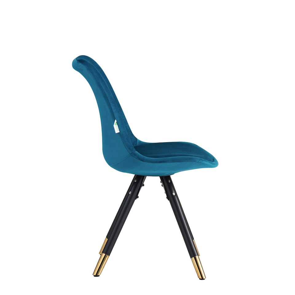 image 1 of Set of 2 Sofia Ergonomic Modern Dining Chairs Upholstered in Velvet, Metal Legs with Gold End Tips Blue