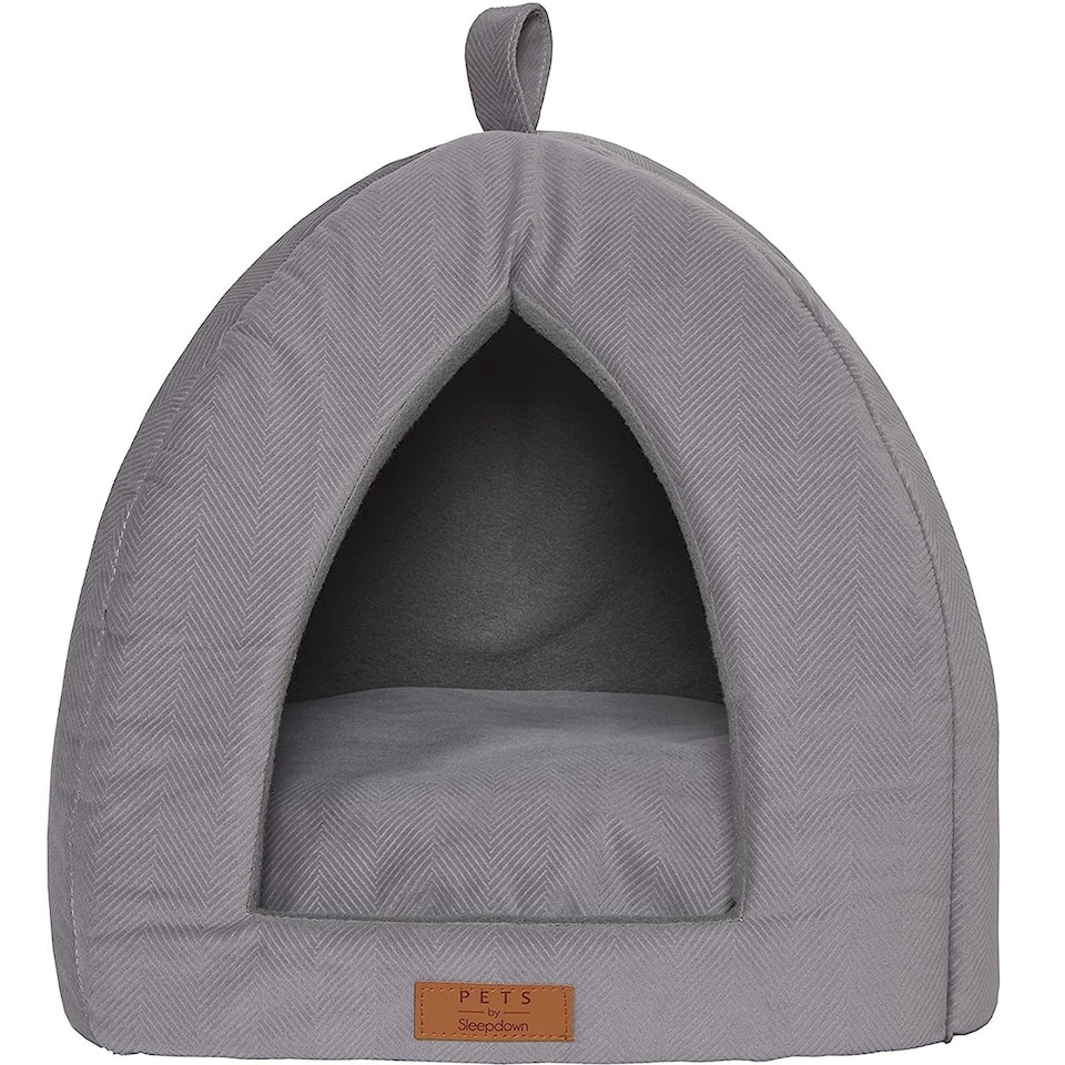 image 1 of Grey Small Pet Dog Cat Bed Folding Dome Pod Puppy Kitten Igloo Cave Tent House