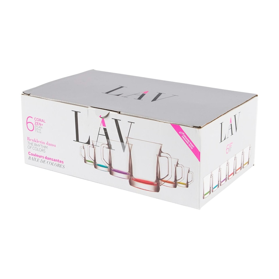 image 1 of LAV Zen+ Coloured Base Glass Coffee Mugs - 225ml - Multicolour - Pack of 6 Multi