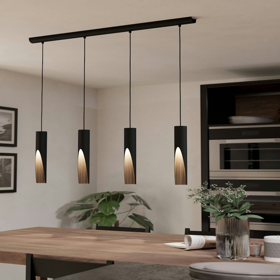 image 1 of EGLO Barbotto Modern Industrial 4 Pendant Light WBS Black
