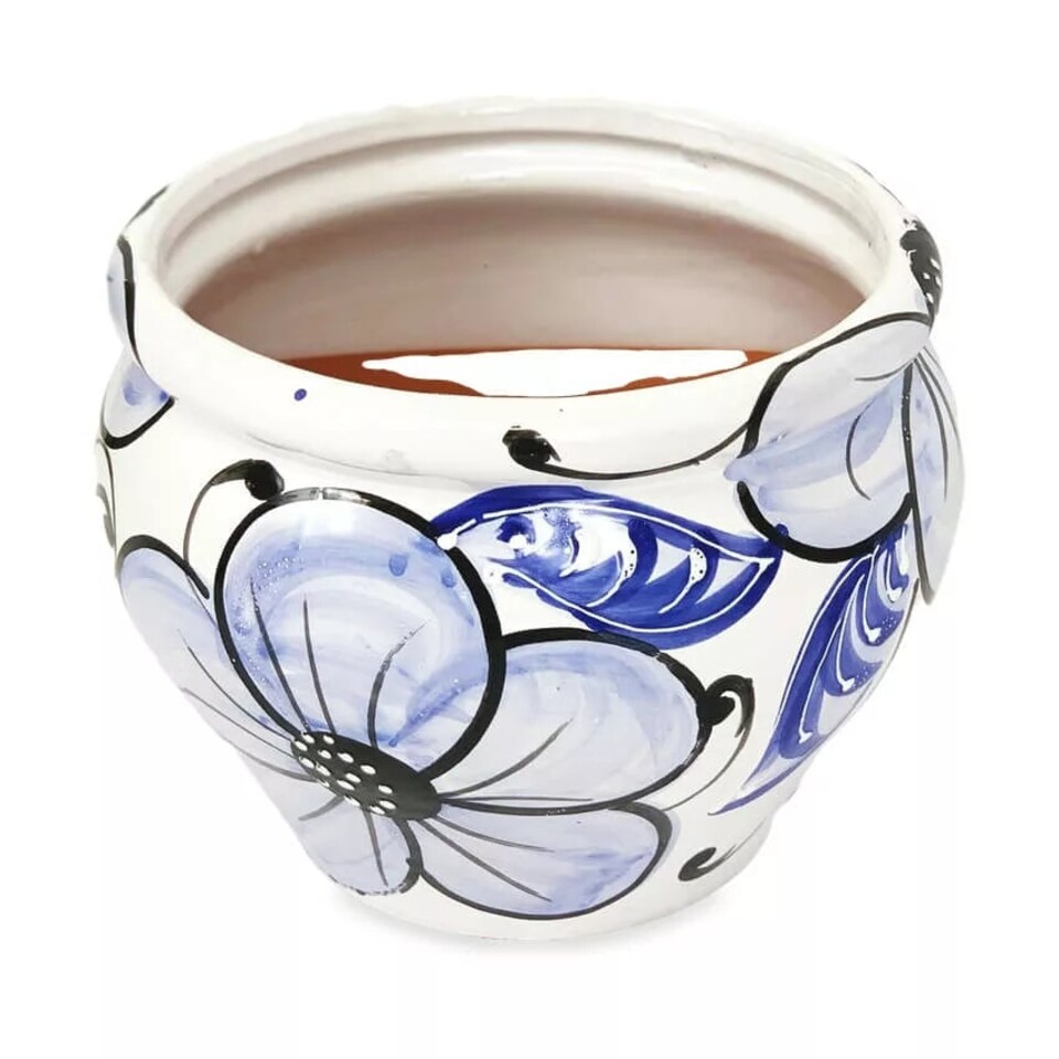image 1 of Verano Spanish Ceramics Bola Plant Pot - 25cm Blue Flowers Blue