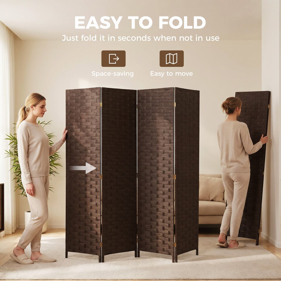 image 1 of HOMCOM 4 Panel Folding Room Divider, Privacy Screen with Panels, Dark Brown