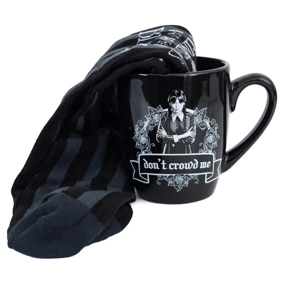 image 1 of Wednesday Mug and Sock Set - Black/White - 3 UK-8 UK