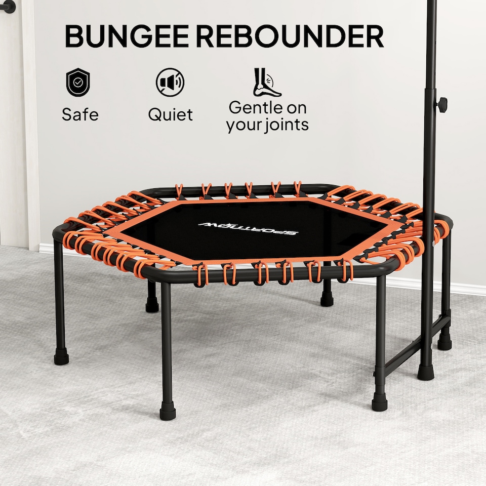 image 1 of SPORTNOW Fitness Trampoline with Adjustable Handle, LED Lights, Orange