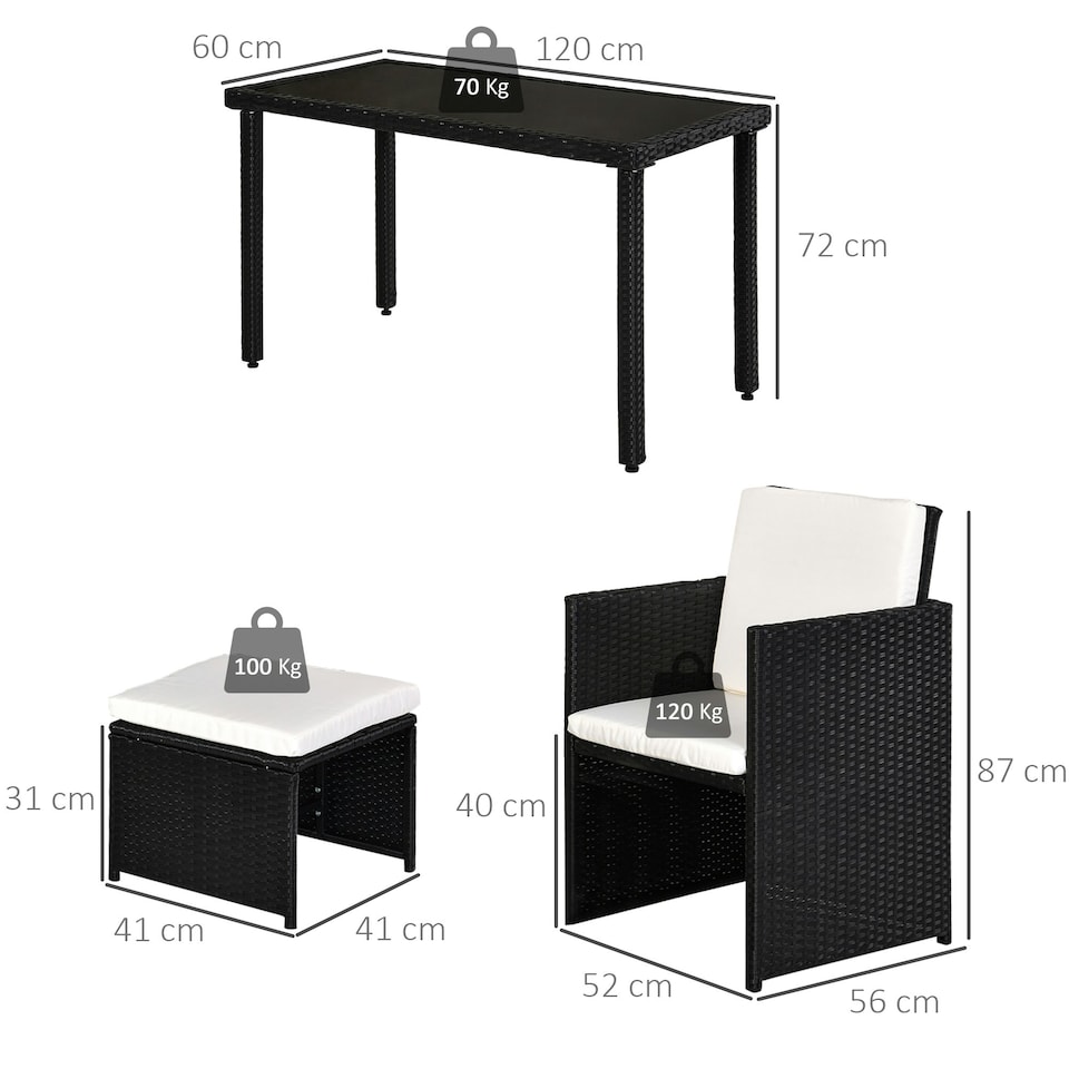 image 1 of Outsunny 5pc Outsunny Rattan Dining Set For Two | Outdoor Dining Set