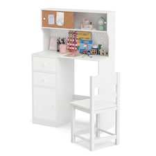COSTWAY Kids Desk and Chair Set Wooden Study Desk with 2 Cabinets